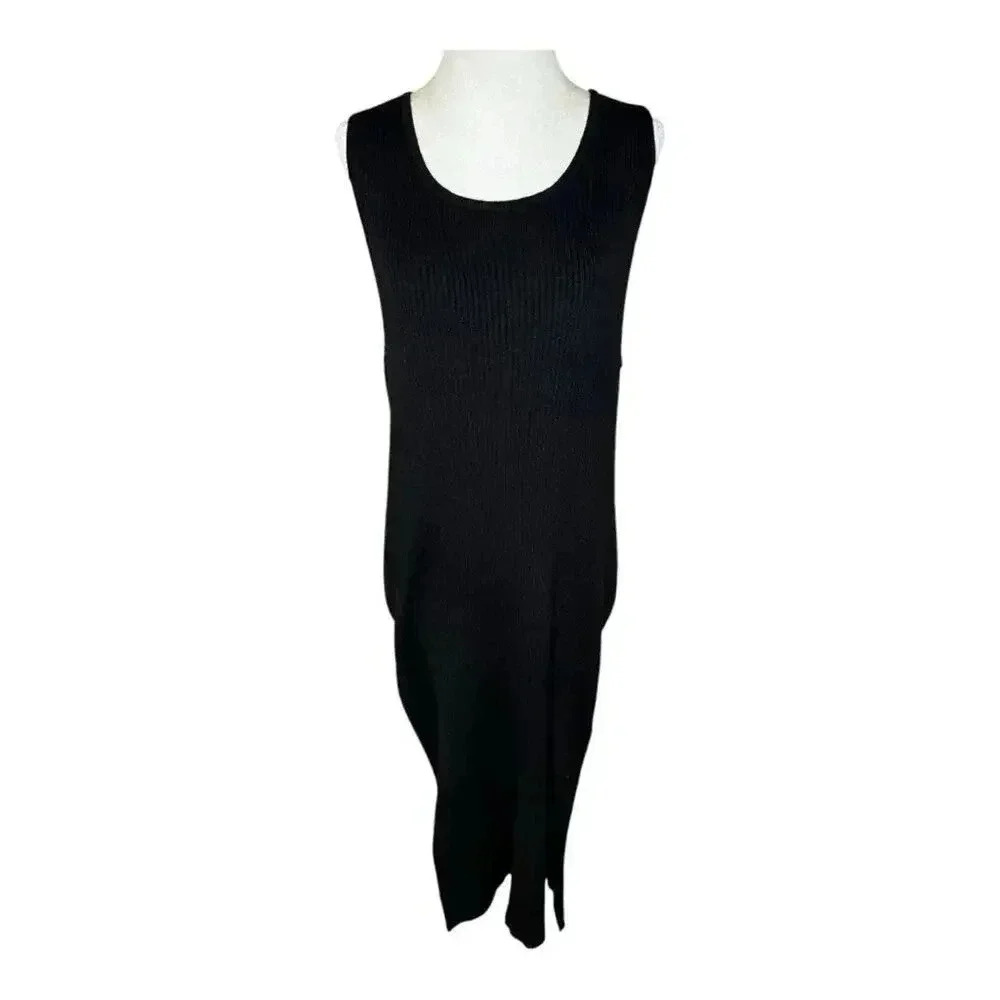Magaschoni Women's XL Black Ribbed Sleeveless‎ Long Stretchy Dress